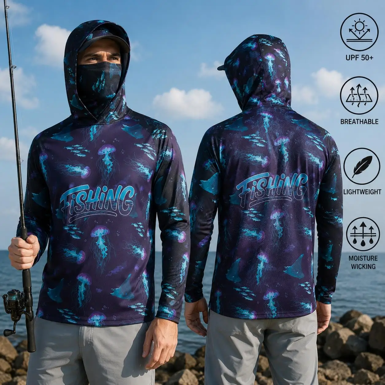 Fishing Shirt Hooded Men Fishi - Fishing ulasan dan harga