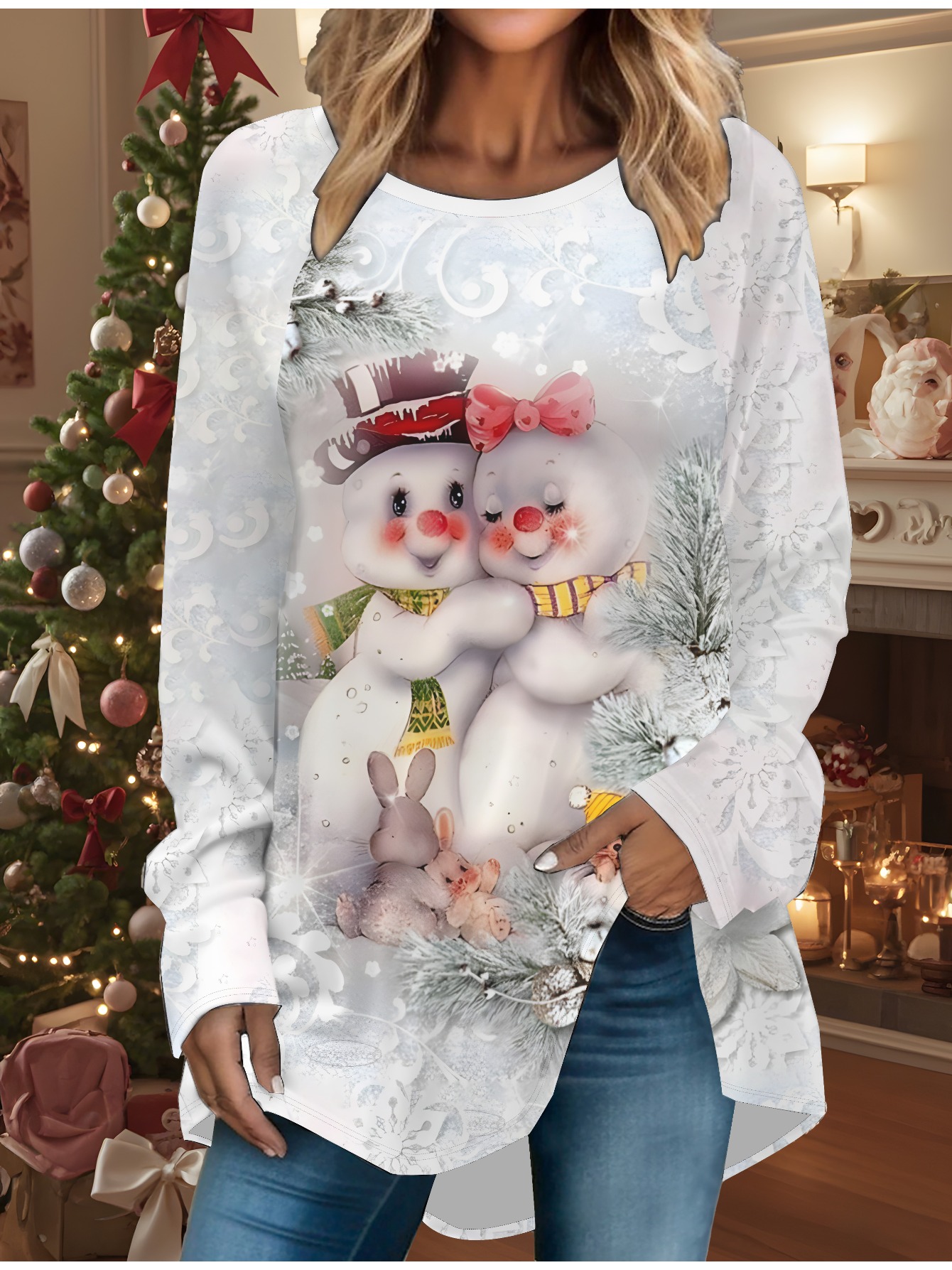 Women's Cozy Christmas Snowman - Camping ulasan dan harga